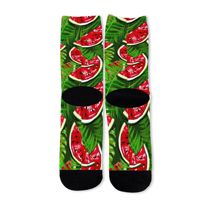 Tropical Leaf Watermelon Pattern Print Long Socks