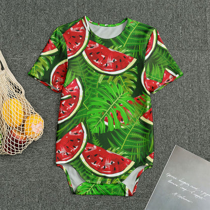 Tropical Leaf Watermelon Pattern Print Men's Bodysuit