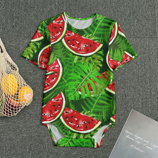 Tropical Leaf Watermelon Pattern Print Men's Bodysuit