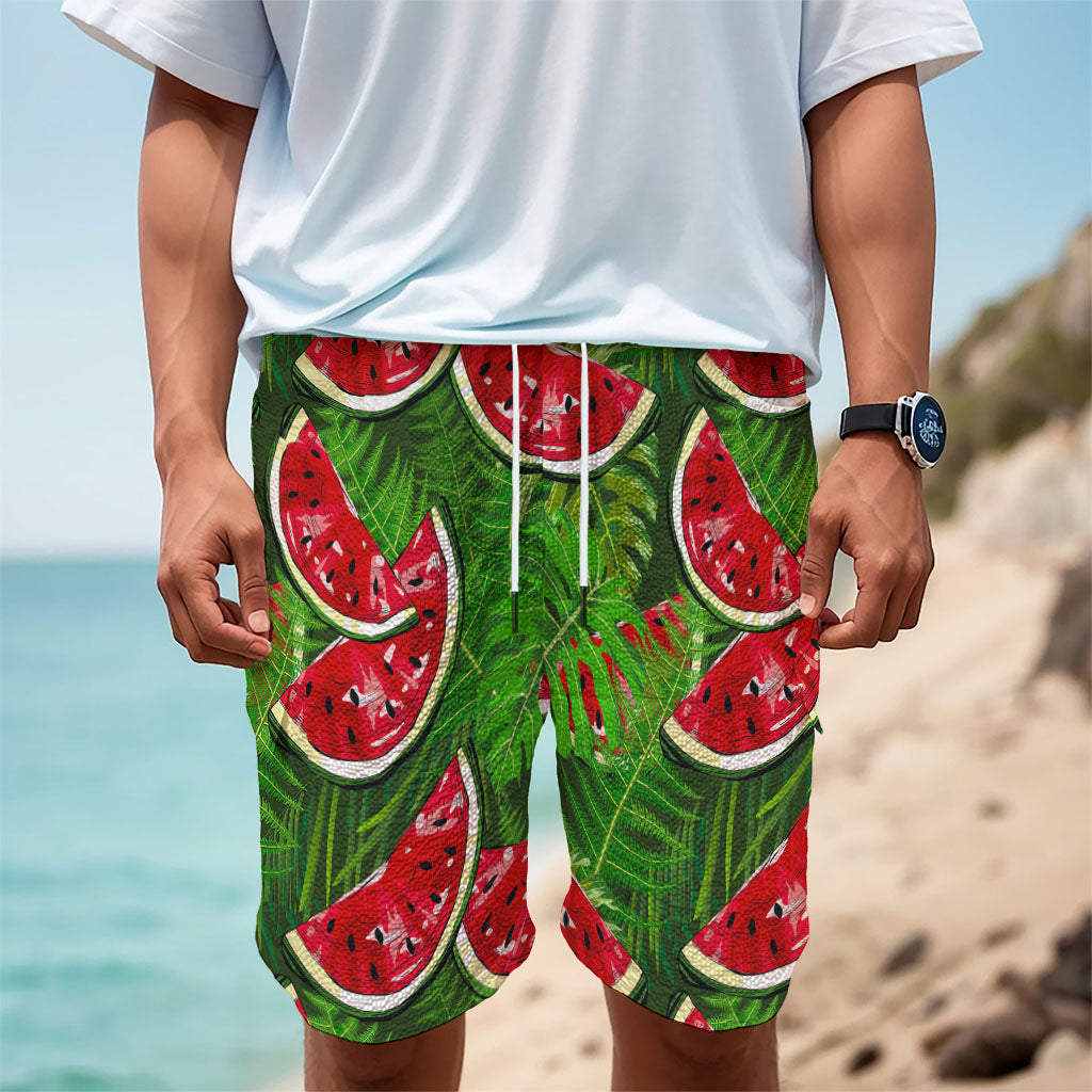 Tropical Leaf Watermelon Pattern Print Men's Cargo Shorts