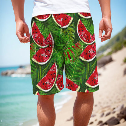 Tropical Leaf Watermelon Pattern Print Men's Cargo Shorts