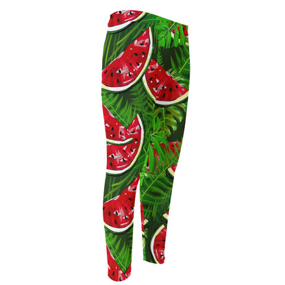 Tropical Leaf Watermelon Pattern Print Men's Compression Pants