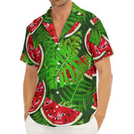 Tropical Leaf Watermelon Pattern Print Men's Deep V-Neck Shirt