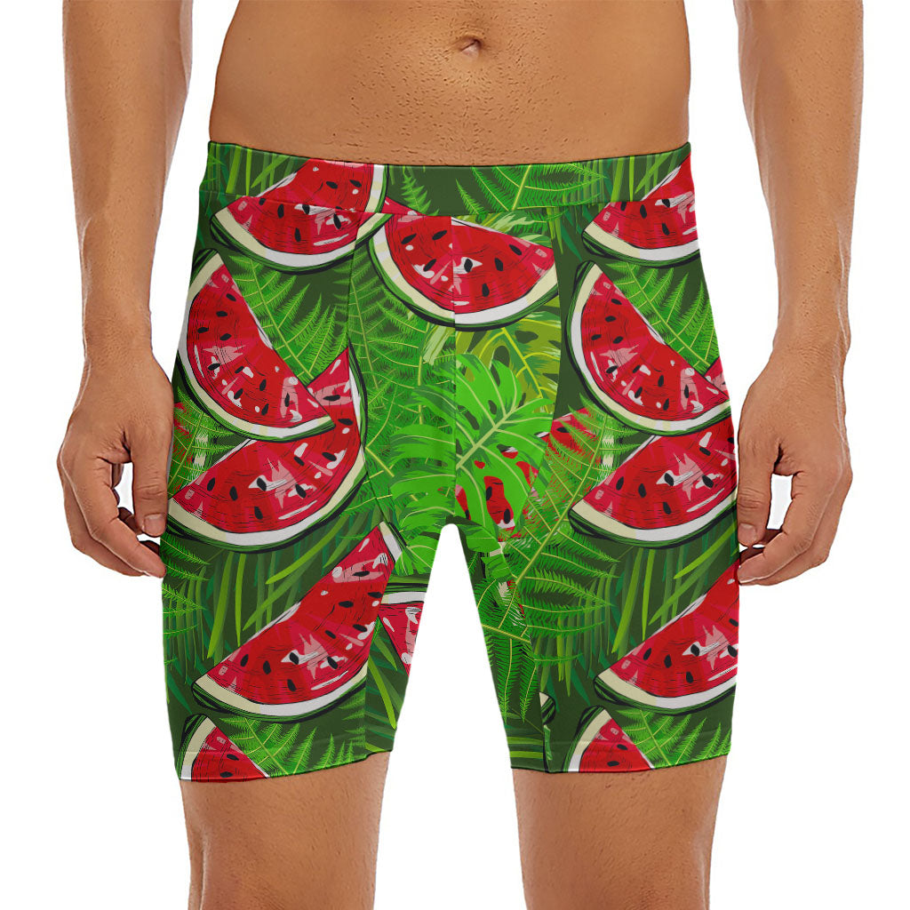 Tropical Leaf Watermelon Pattern Print Men's Long Boxer Briefs