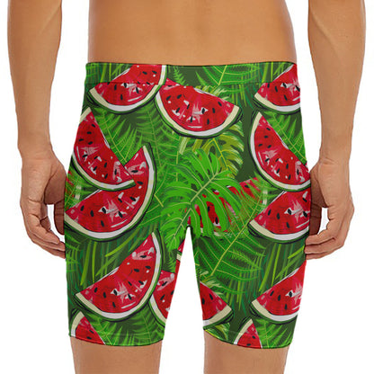 Tropical Leaf Watermelon Pattern Print Men's Long Boxer Briefs