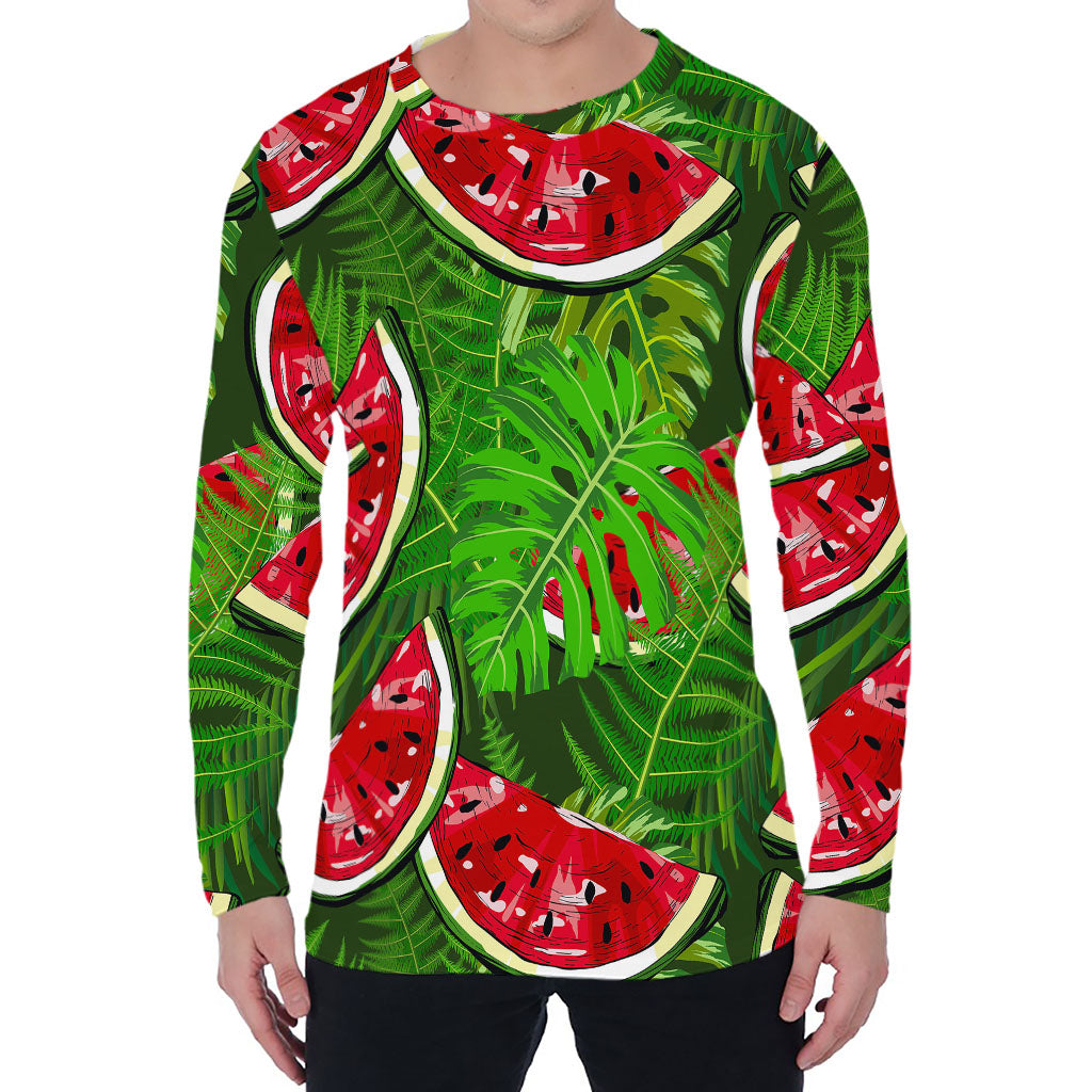 Tropical Leaf Watermelon Pattern Print Men's Long Sleeve T-Shirt