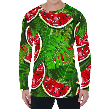 Tropical Leaf Watermelon Pattern Print Men's Long Sleeve T-Shirt