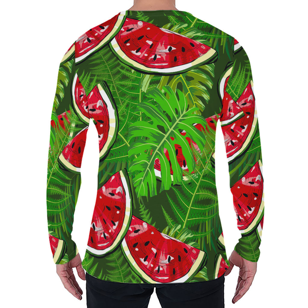 Tropical Leaf Watermelon Pattern Print Men's Long Sleeve T-Shirt