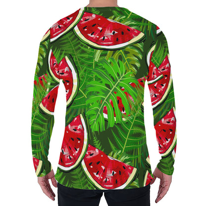 Tropical Leaf Watermelon Pattern Print Men's Long Sleeve T-Shirt