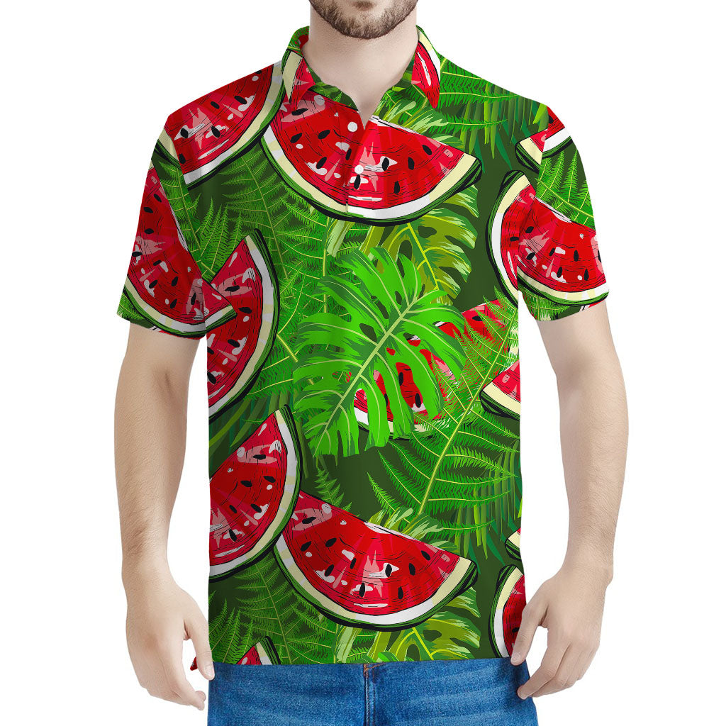 Tropical Leaf Watermelon Pattern Print Men's Polo Shirt