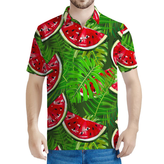 Tropical Leaf Watermelon Pattern Print Men's Polo Shirt