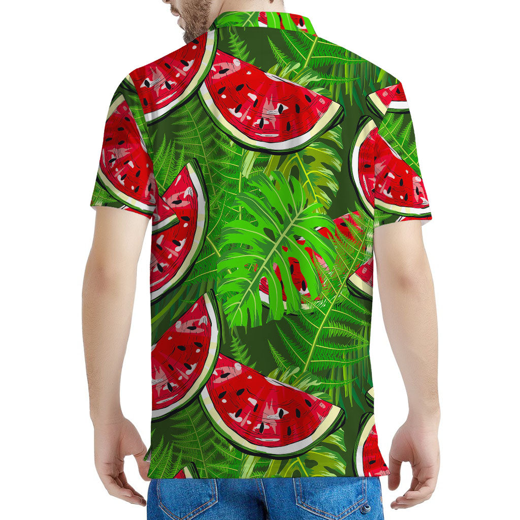 Tropical Leaf Watermelon Pattern Print Men's Polo Shirt