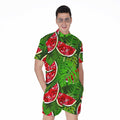Tropical Leaf Watermelon Pattern Print Men's Romper