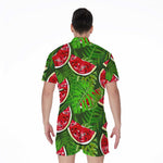 Tropical Leaf Watermelon Pattern Print Men's Rompers
