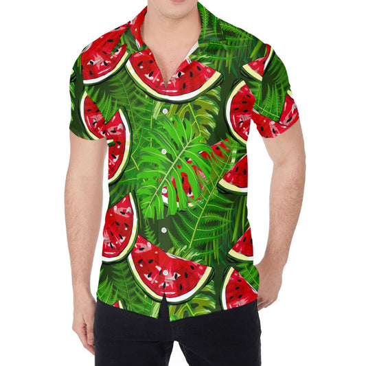Tropical Leaf Watermelon Pattern Print Men's Shirt