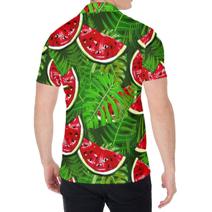 Tropical Leaf Watermelon Pattern Print Men's Shirt
