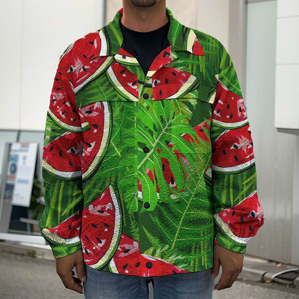 Tropical Leaf Watermelon Pattern Print Men's Shirt Jacket
