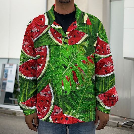Tropical Leaf Watermelon Pattern Print Men's Shirt Jacket