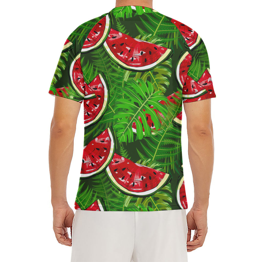 Tropical Leaf Watermelon Pattern Print Men's Short Sleeve Rash Guard