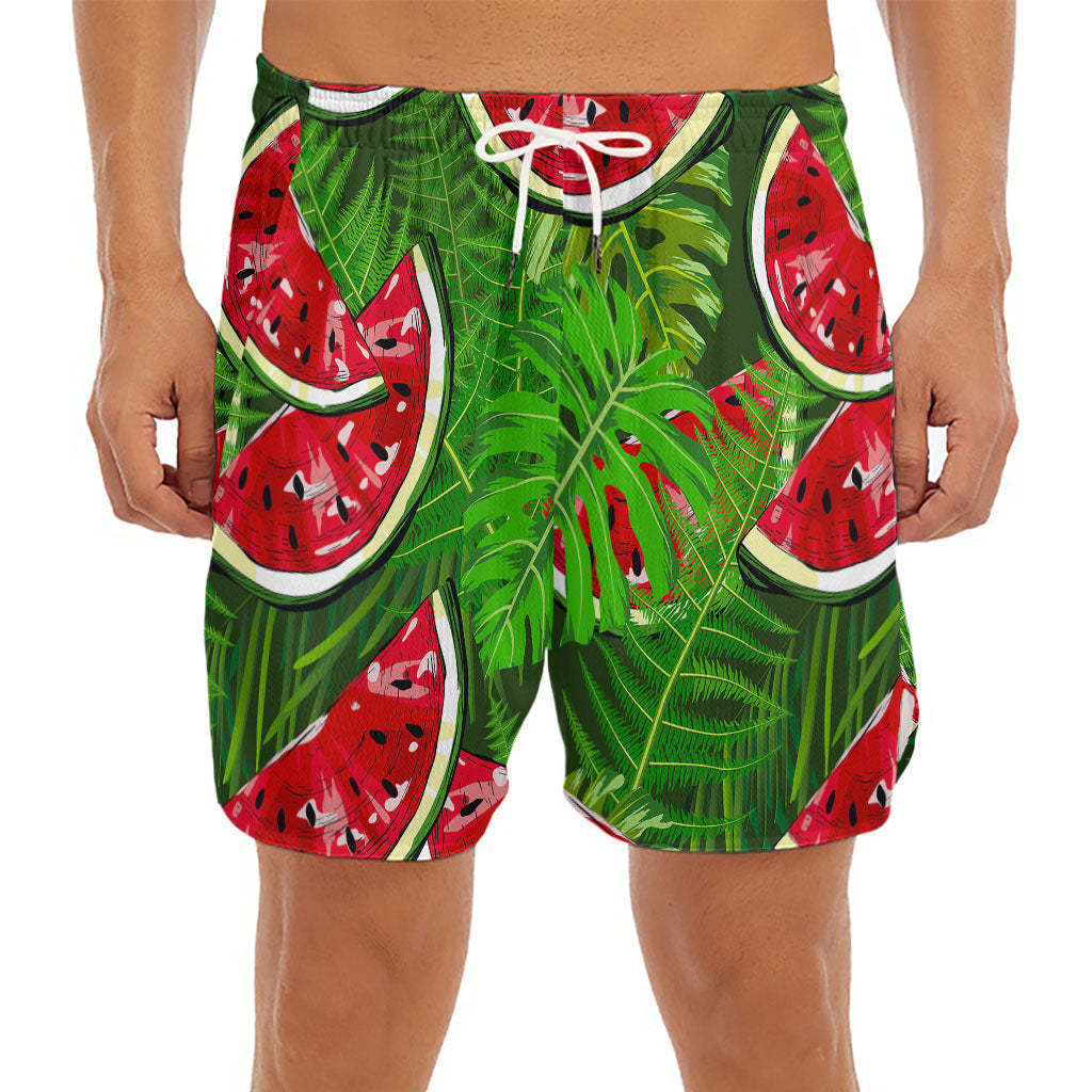 Tropical Leaf Watermelon Pattern Print Men's Split Running Shorts