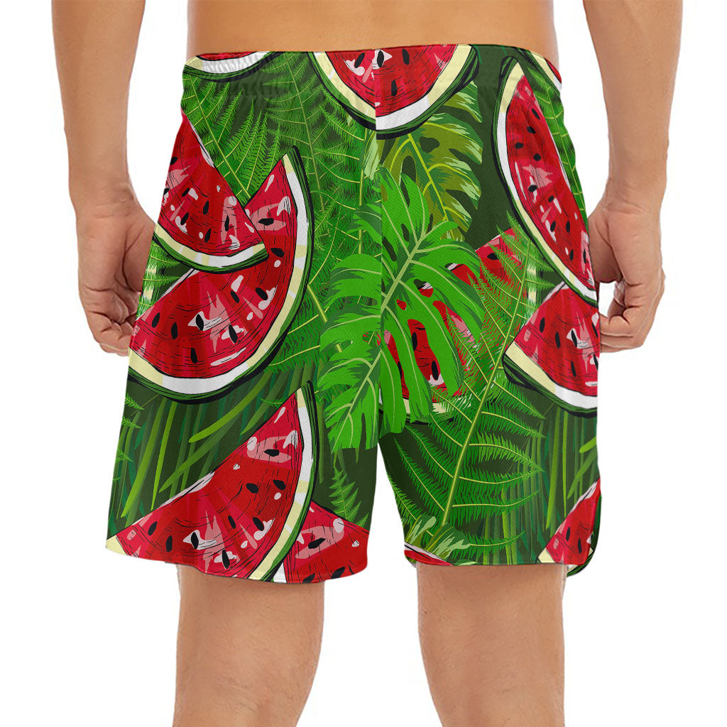 Tropical Leaf Watermelon Pattern Print Men's Split Running Shorts