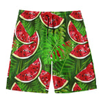 Tropical Leaf Watermelon Pattern Print Men's Swim Trunks
