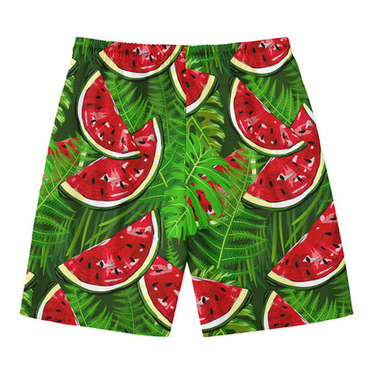 Tropical Leaf Watermelon Pattern Print Men's Swim Trunks