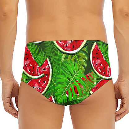 Tropical Leaf Watermelon Pattern Print Men's Triangle Swim Briefs