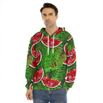 Tropical Leaf Watermelon Pattern Print Men's Velvet Pullover Hoodie