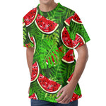 Tropical Leaf Watermelon Pattern Print Men's Velvet T-Shirt