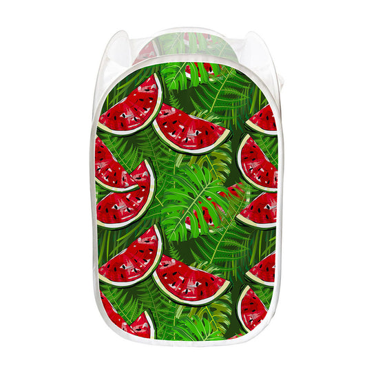 Tropical Leaf Watermelon Pattern Print Mesh Laundry Hamper