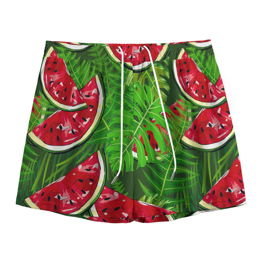 Tropical Leaf Watermelon Pattern Print Mesh Shorts