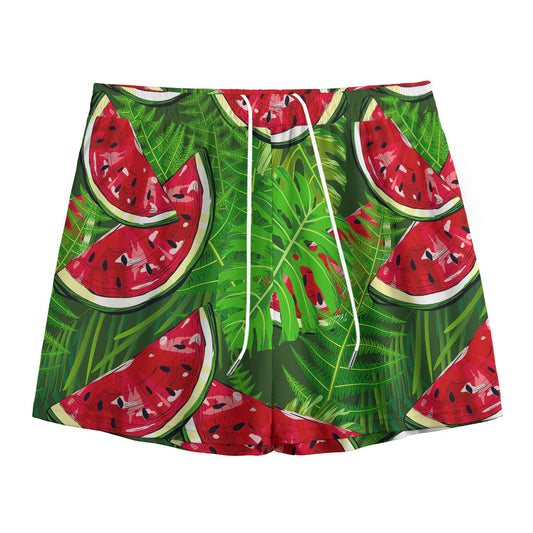 Tropical Leaf Watermelon Pattern Print Mesh Shorts