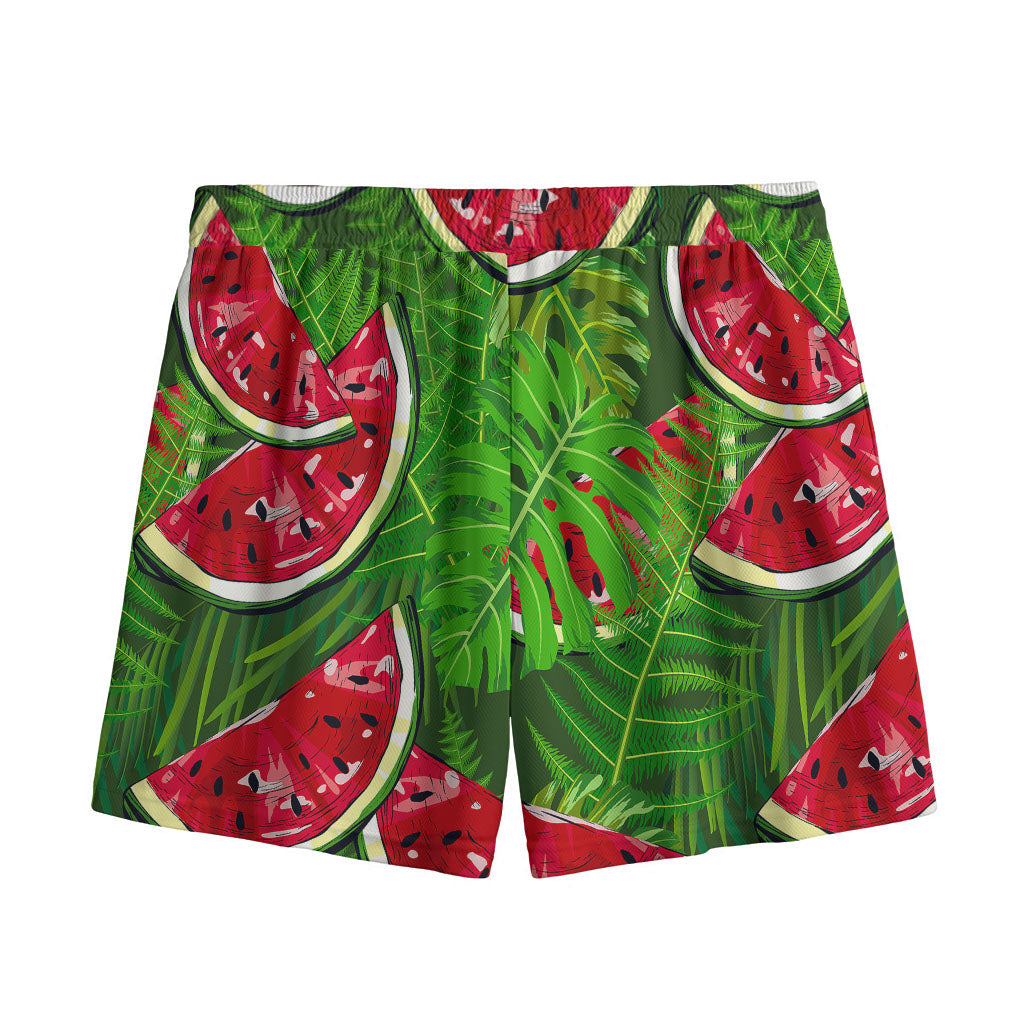 Tropical Leaf Watermelon Pattern Print Mesh Shorts