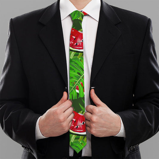 Tropical Leaf Watermelon Pattern Print Necktie