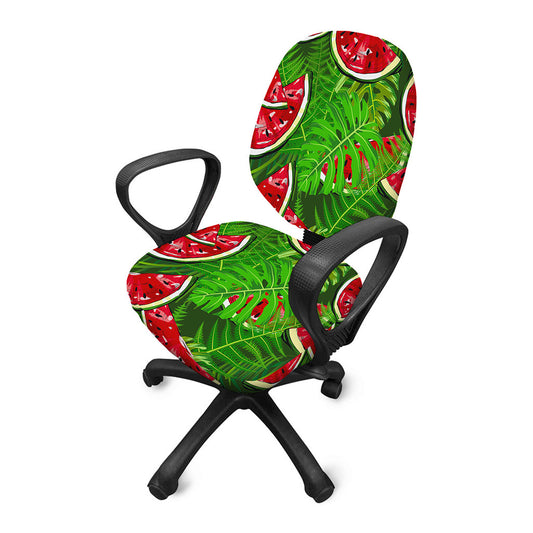 Tropical Leaf Watermelon Pattern Print Office Chair Cover