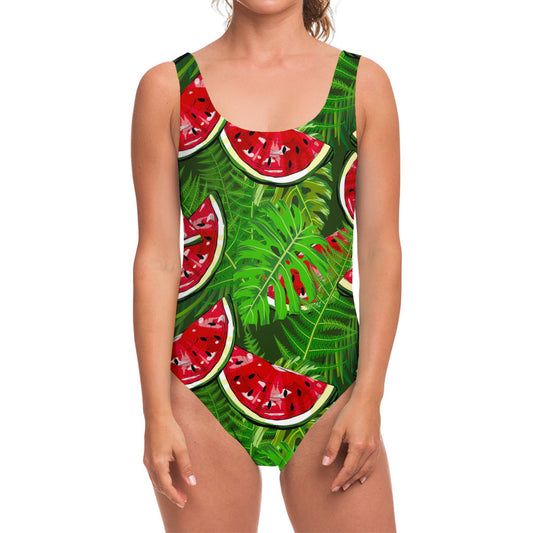 Tropical Leaf Watermelon Pattern Print One Piece Swimsuit