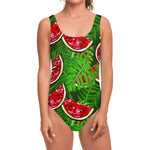 Tropical Leaf Watermelon Pattern Print One Piece Swimsuit