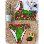 Tropical Leaf Watermelon Pattern Print One Shoulder Bikini Top