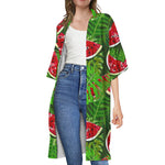 Tropical Leaf Watermelon Pattern Print Open Front Beach Cover Up