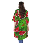 Tropical Leaf Watermelon Pattern Print Open Front Beach Cover Up