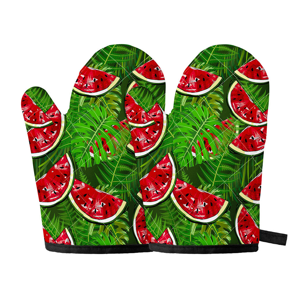 Tropical Leaf Watermelon Pattern Print Oven Mitts