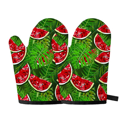 Tropical Leaf Watermelon Pattern Print Oven Mitts