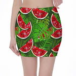 Tropical Leaf Watermelon Pattern Print Pencil Mini Skirt