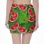 Tropical Leaf Watermelon Pattern Print Pencil Mini Skirt