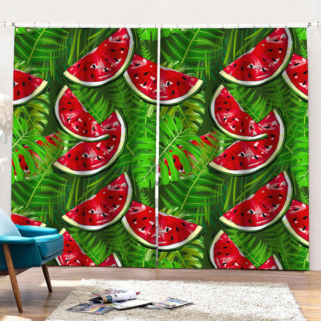 Tropical Leaf Watermelon Pattern Print Pencil Pleat Curtains