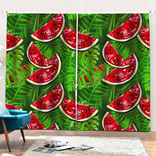 Tropical Leaf Watermelon Pattern Print Pencil Pleat Curtains