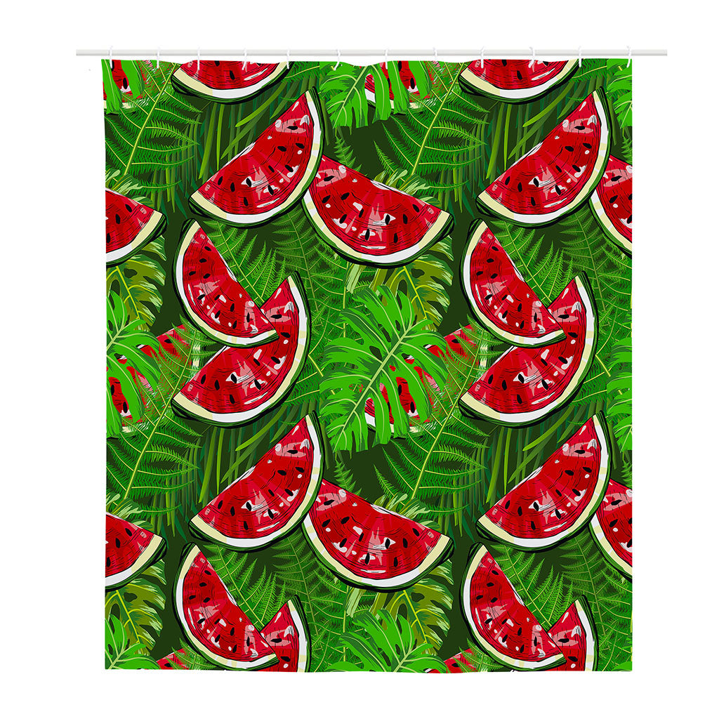 Tropical Leaf Watermelon Pattern Print Polyester Shower Curtain