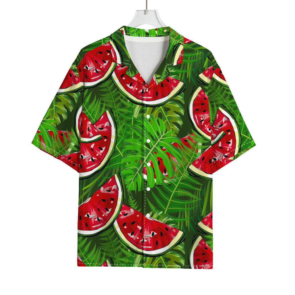 Tropical Leaf Watermelon Pattern Print Rayon Hawaiian Shirt