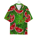 Tropical Leaf Watermelon Pattern Print Rayon Hawaiian Shirt
